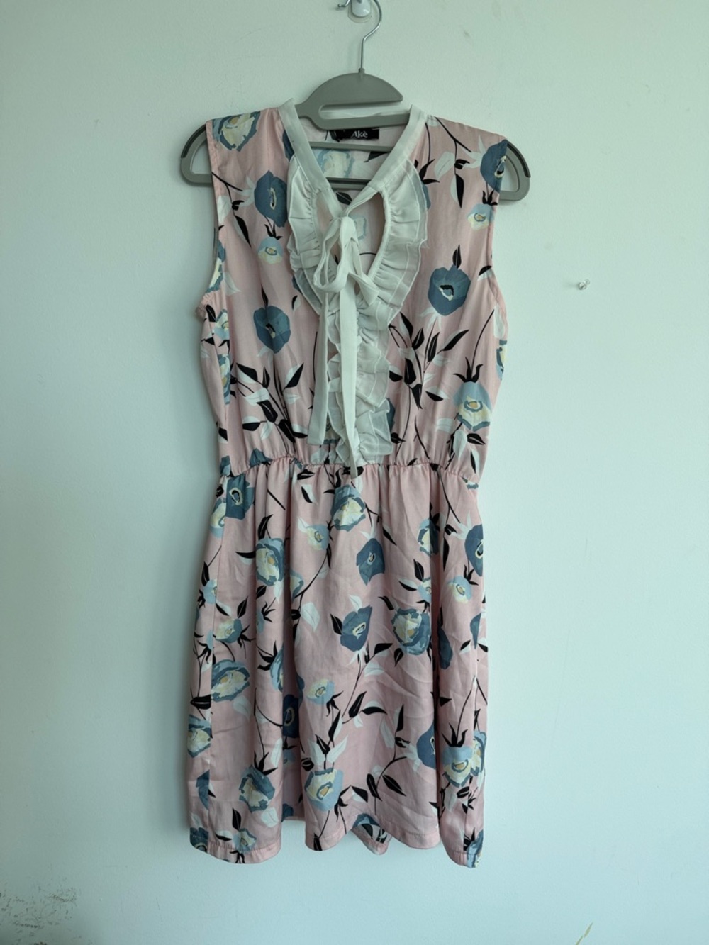 Ake Sleeveless Pink Floral Tie-Neck Dress